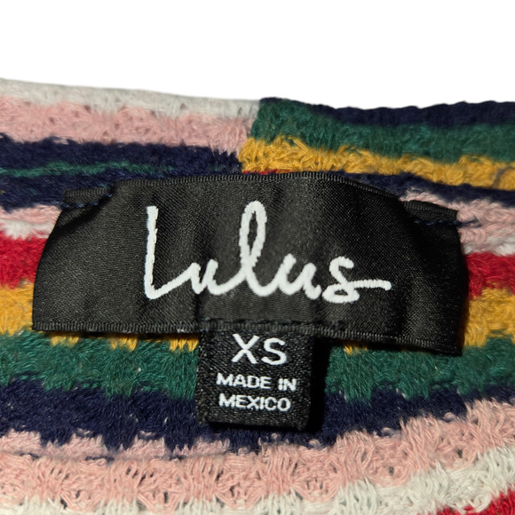 Lulus Womens XS Cropped Sweater Rainbow Striped Colorful Stretch Knit Colorful - Picture 2 of 10